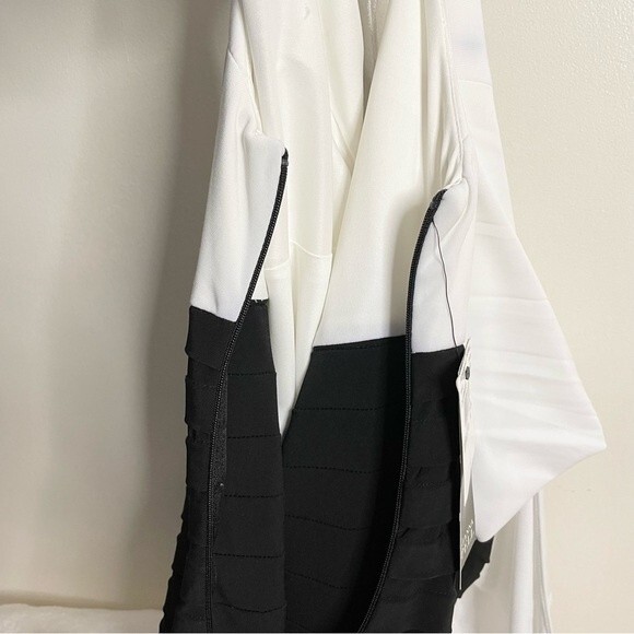 Adrianna Papell Sheath Dress Cowl Neck Drapey Shoulder New Black White Size 6 - Picture 10 of 11